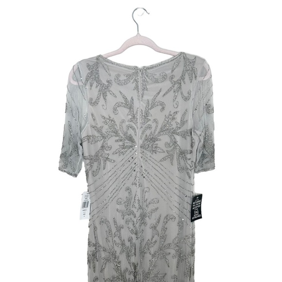 NWT Pisarro Nights Size 14 Silver Embellished Chiffon Gown - Picture 5 of 12